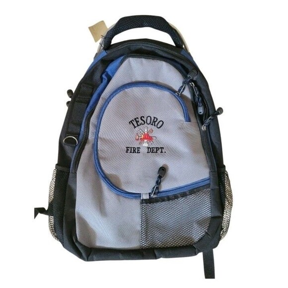 Tesoro Fire Dept Canvas Backpack Navy black gray Embroidered Firefighter logo - Picture 3 of 5